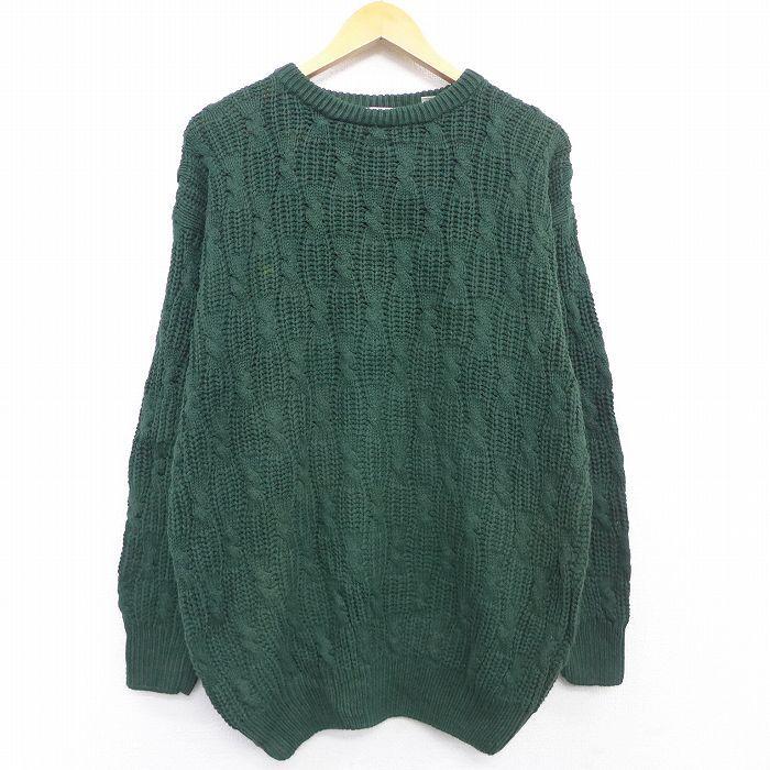 L 古着 長袖 ケーブル セーター メンズ 90s コットン クルーネック 緑 グリーン Spe 21nov24 中古 ニット トップス ニット セーター Arisedigital Com Br