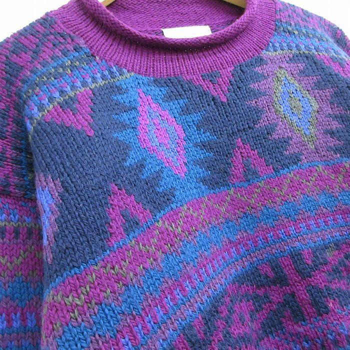 L 古着 長袖 セーター メンズ ネイティブ柄 ラグ柄 ウール クルーネック 紫他 パープル 21nov25 中古 ニット トップス Swtr 古着屋rushout 通販 Yahoo ショッピング
