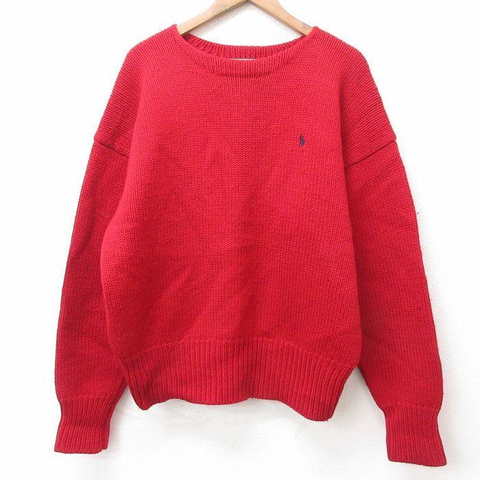 Xl 古着 ラルフローレン Ralph Lauren 長袖 ブランド セーター メンズ 90s ワンポイントロゴ クルーネック ウール 赤 レッド 21dec24 中古 ニット トップス Swtr 古着屋rushout 通販 Yahoo ショッピング