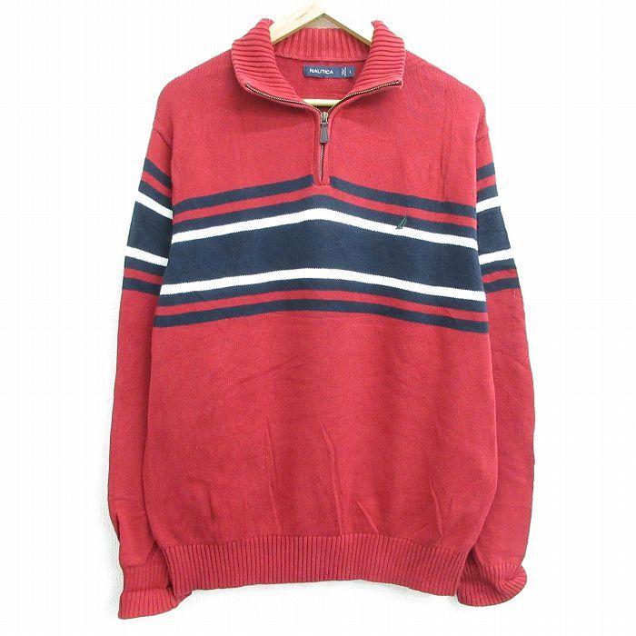 L 古着 ノーティカ Nautica 長袖 ブランド ハーフジップ セーター メンズ ワンポイントロゴ コットン 赤 レッド 22jan12 中古 ニット トッ Swtr 古着屋rushout 通販 Yahoo ショッピング