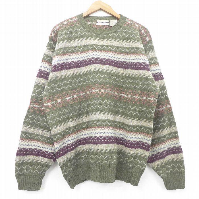 Xl 古着 長袖 セーター メンズ 90s フェアアイル シェットランドウール ウール クルーネック 緑他 グリーン 22jan 中古 ニット トップス Swtr 古着屋rushout 通販 Yahoo ショッピング