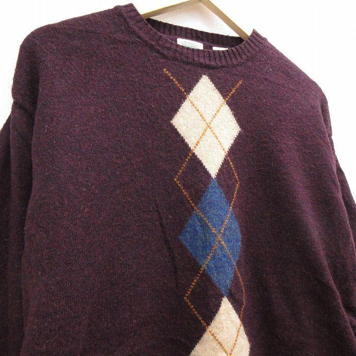 L 古着 長袖 セーター メンズ 00s アーガイル ラムウール クルーネック 紫 パープル 22jan27 中古 ニット トップス Swtr 古着屋rushout 通販 Yahoo ショッピング