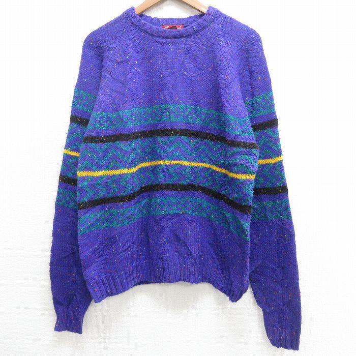 L 古着 長袖 セーター メンズ 90s クルーネック ラグラン 紫他 パープル 22feb07 中古 ニット トップス Swtr2112 古着屋rushout 通販 Yahoo ショッピング
