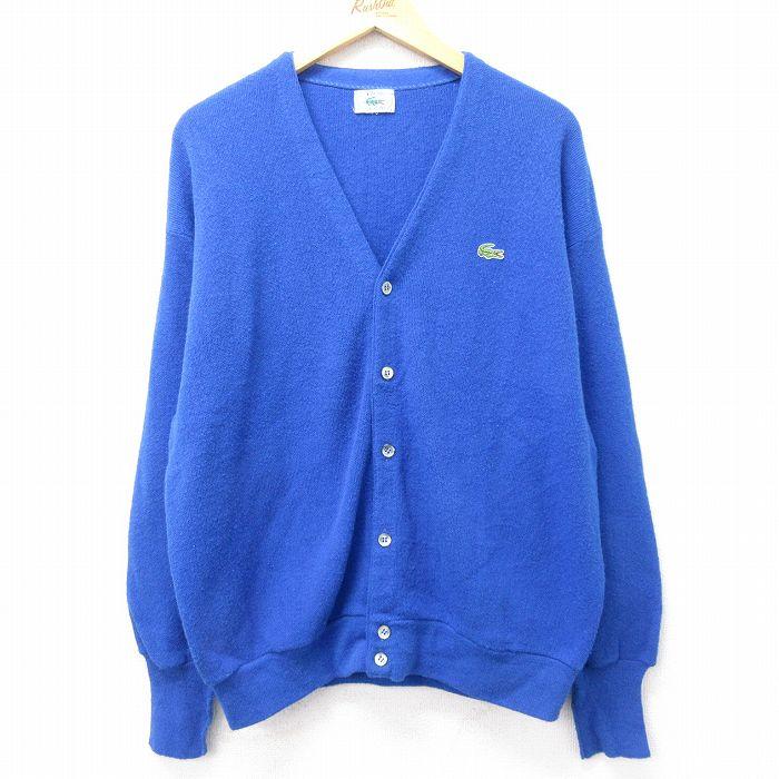 XL/古着 ラコステ 長袖 ブランド ニット カーディガン メンズ 90s ワン