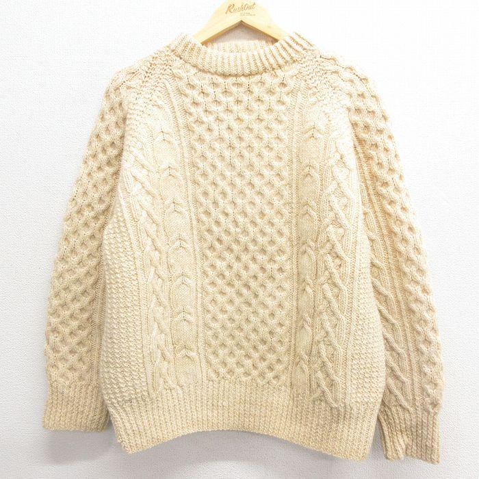 L/古着 長袖 アラン フィッシャーマン ケーブル セーター メンズ 80s