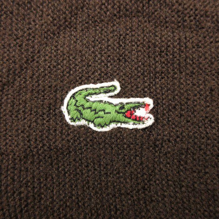 L/古着 ラコステ LACOSTE IZOD 長袖 ブランド ニット カーディガン メンズ 80s ワンポイントロゴ アクリル こげ茶 ブラウン spe 23sep2｜furugiyarushout｜02