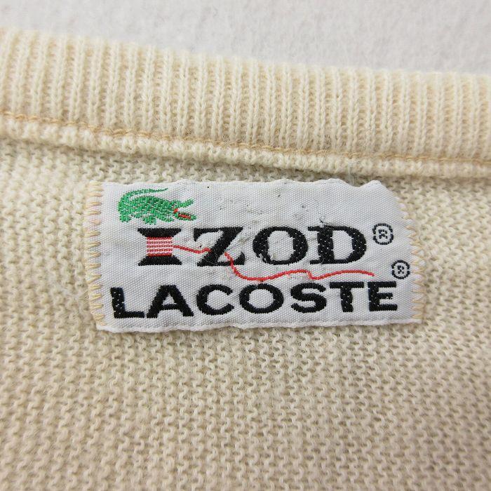 XL/古着 ラコステ LACOSTE IZOD 長袖 ブランド セーター メンズ 80s ワンポイントロゴ Vネック 薄ベージュ カーキ 23sep27 中古 ニット｜furugiyarushout｜03