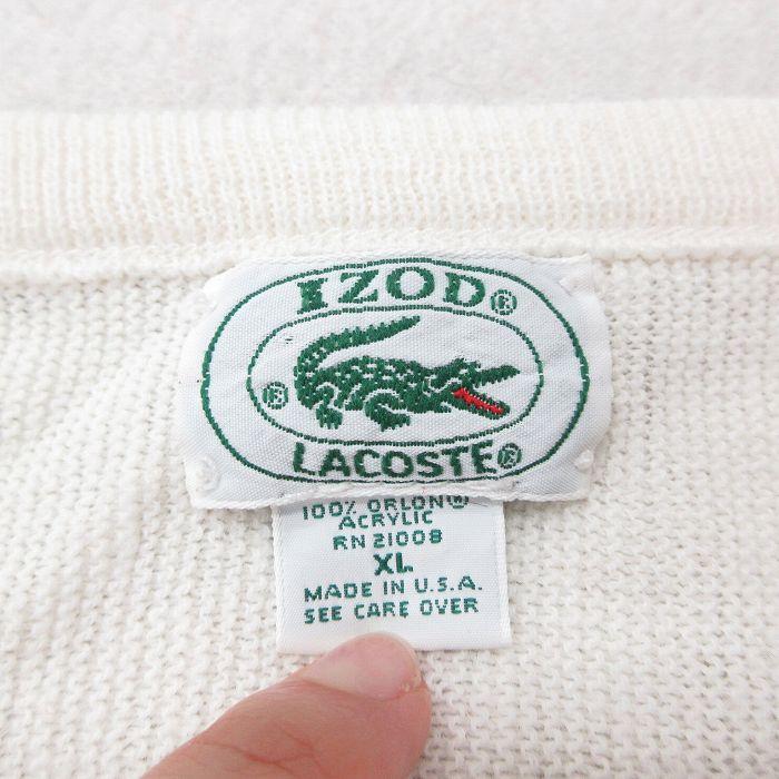 XL/古着 ラコステ LACOSTE IZOD 長袖 ブランド セーター メンズ 90s ワンポイントロゴ アクリル Vネック 白 ホワイト 23oct11 中古 ニ｜furugiyarushout｜03