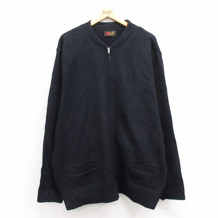 XL/古着 長袖 フルジップ ニット カーディガン メンズ 80s 大きい 