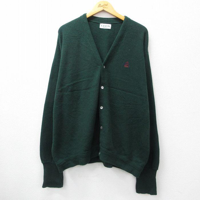 XL/古着 IZOD 長袖 ニット カーディガン メンズ 90s ワンポイントロゴ 