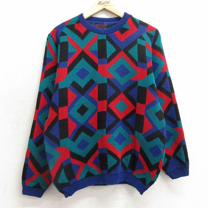 50%OFF】M/古着 長袖 セーター メンズ クルーネック 青他 ブルー 