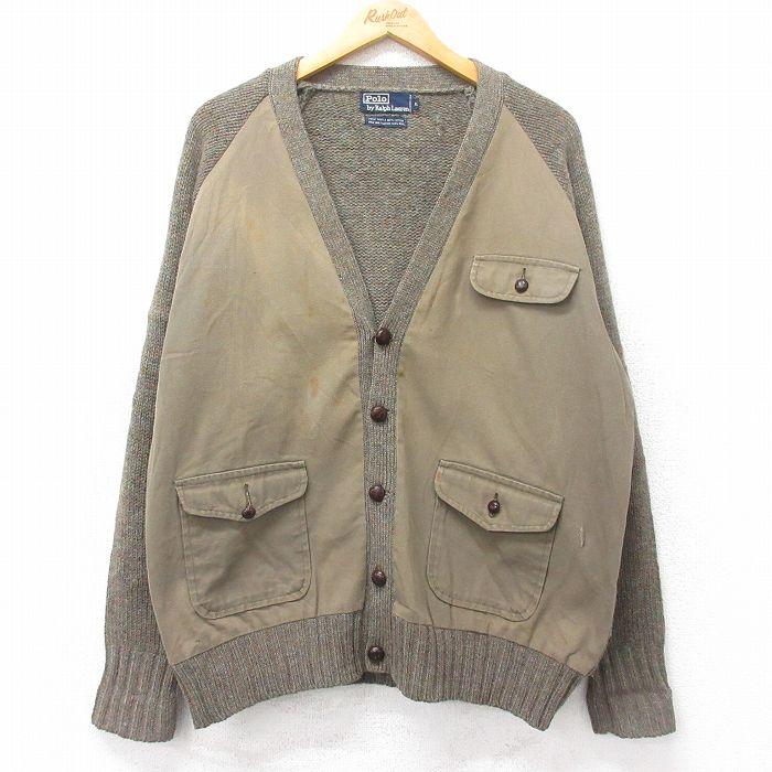 古着 ラルフローレン Ralph Lauren 長袖 ブランド ニット カーディガン メンズ 90年代 90s ウール 緑系 グリーン spe XLサイズ 中古 古着 POLO RALPH LAUREN（ポロ・ラルフローレン） XL/古着 ラルフローレン