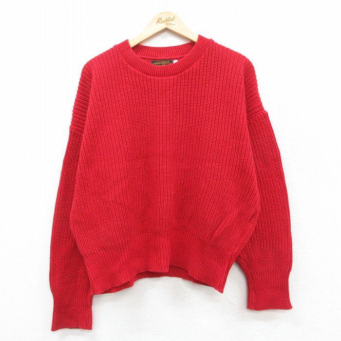 90s Eddie Bauer 畔編み コットンニット ボーダー グレー 赤 S Eddie Bauer XL/古着 エディーバウアー 長袖 セーター メンズ