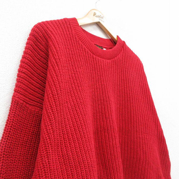 90s Eddie Bauer 畔編み コットンニット ボーダー グレー 赤 S 古着 80s Eddie Bauer バーズアイ 総柄 ローゲージ ヘビー