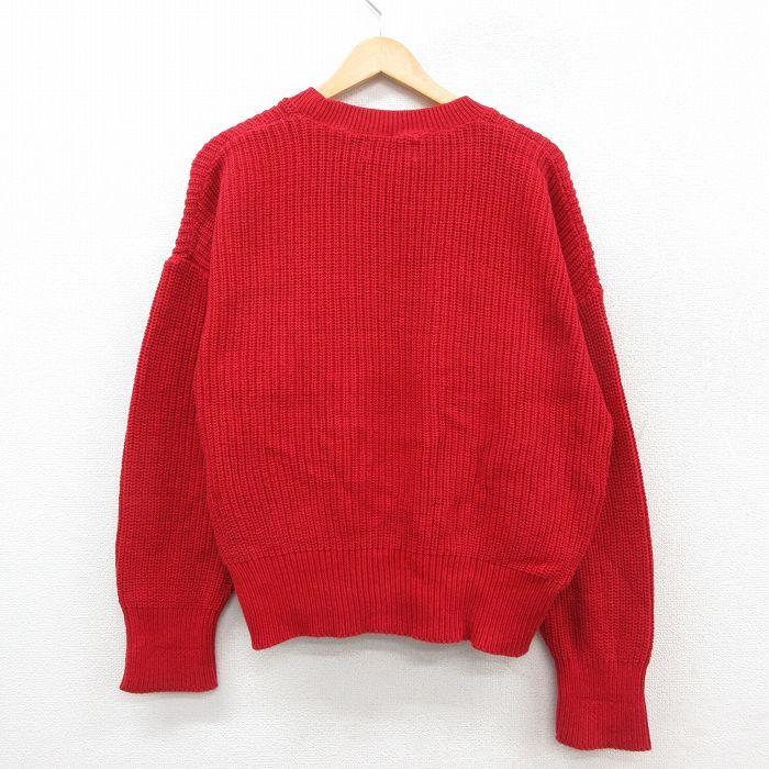 90s Eddie Bauer 畔編み コットンニット ボーダー グレー 赤 S 古着 80s Eddie Bauer バーズアイ 総柄 ローゲージ ヘビー