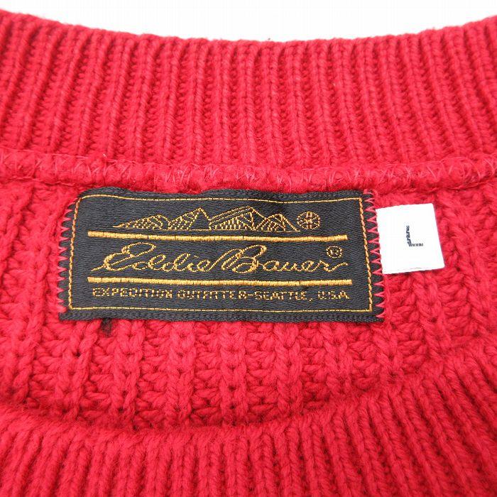 エディーバウアー コットンニット セーター クルーネック カーキ Lサイズ 古着 90年代 エディーバウアー Eddie Bauer 黒タグ コットン