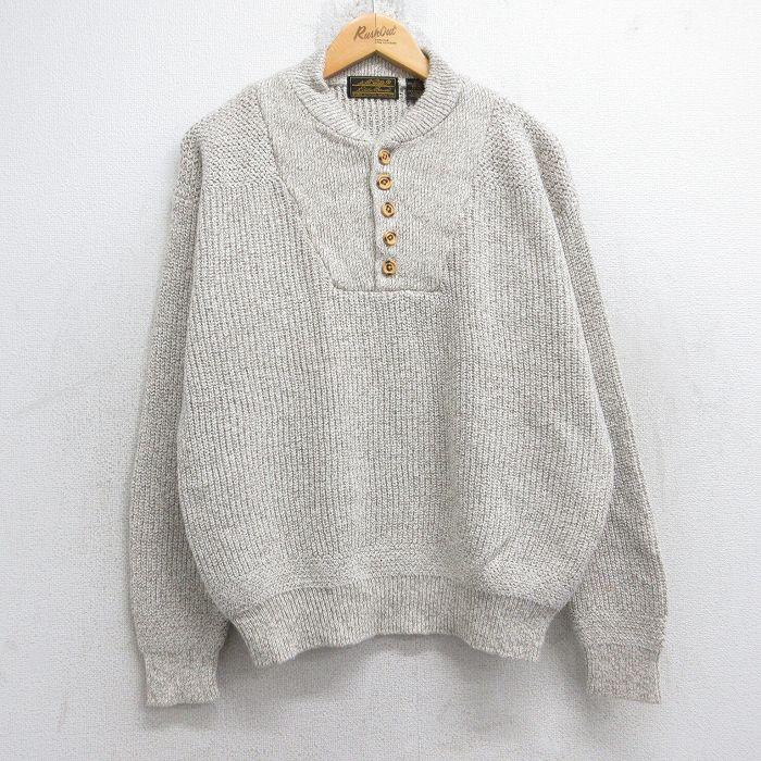 くるーえる・ 00s EddieBauer香港製Lヘンリーネックブラウンコ 00s Eddie Bauer香港製Lヘンリーネックリブ編みコットンニット鹿の子