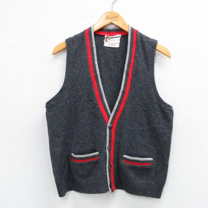 M/古着 ビンテージ ニット ベスト メンズ 60s 濃グレー 25oct29 中古
