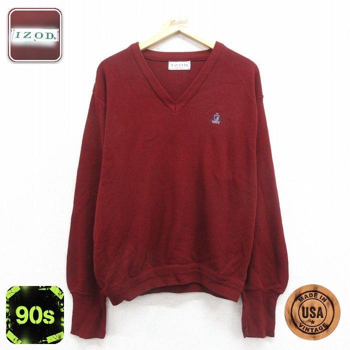 L/古着 IZOD 長袖 セーター メンズ 90年代 90s ワンポイントロゴ V 