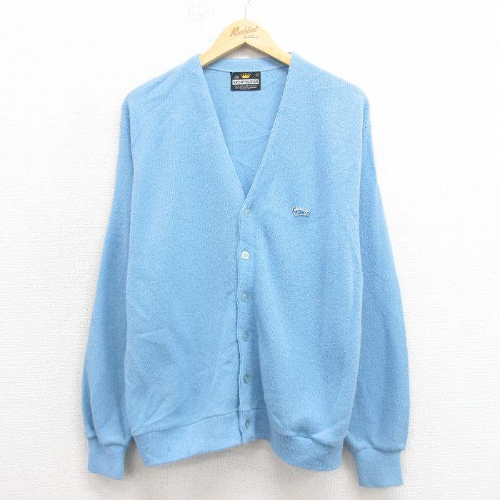 【50%OFF】L/古着 長袖 ニット カーディガン メンズ 80年代 80s アクリル 水色 25nov12 5OF | 