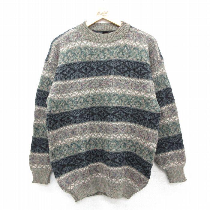 古着 90s ノルディック ボーダー アルパカ ウール ニット セーター M 古着 M/古着 長袖 セーター メンズ 90年代 90s フェアアイル アルパカ