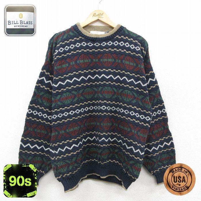 50%OFF】L/古着 長袖 セーター メンズ 90年代 90s 手織り コットン 