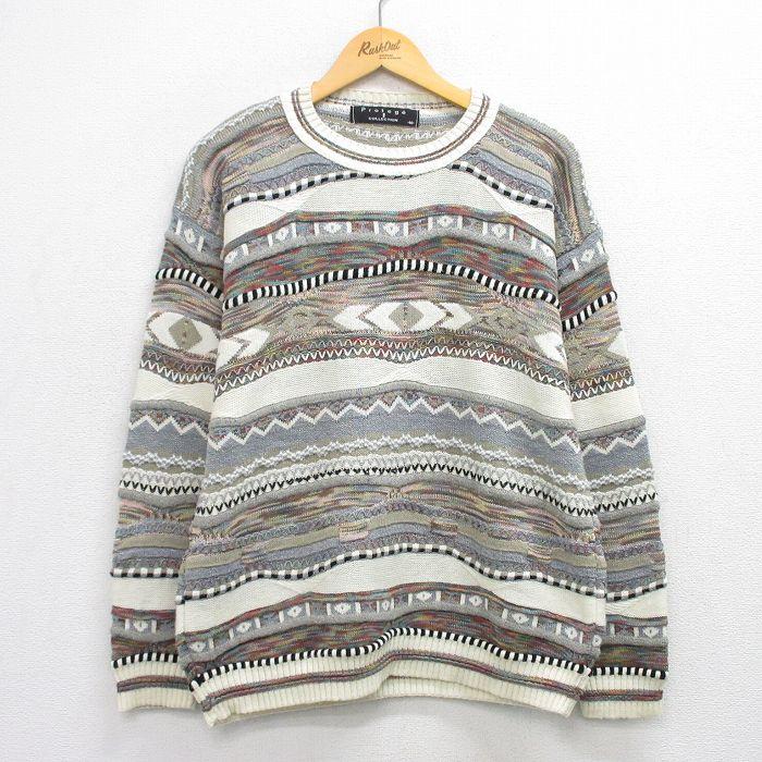 M/古着 長袖 セーター メンズ 90年代 90s 3Dニット アクリル クルー