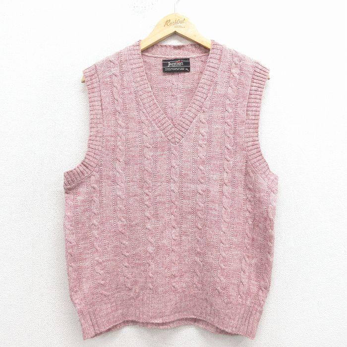 M/古着 ジャンセン ケーブル ニット ベスト メンズ 80年代 80s Vネック