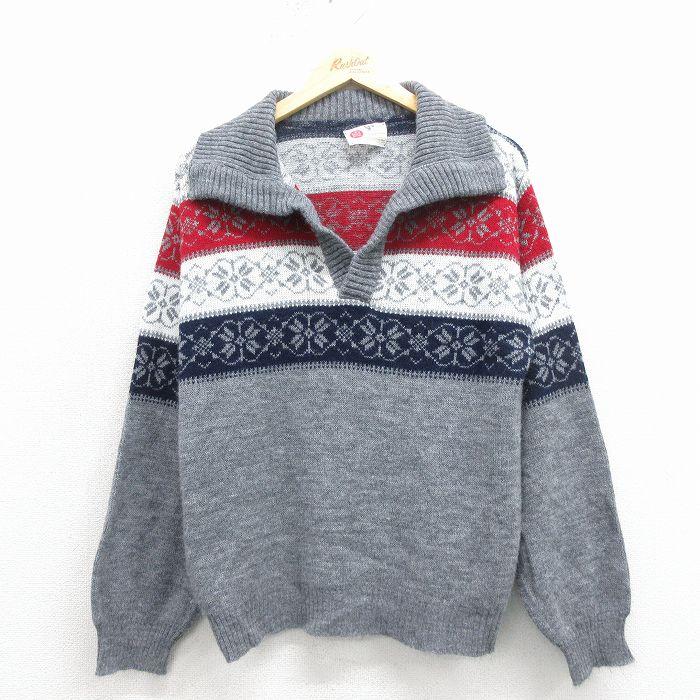 M/古着 シアーズ 長袖 ノルディック セーター メンズ 80年代 80s 雪柄