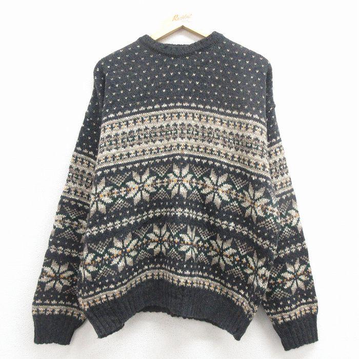 L/古着 長袖 ノルディック セーター メンズ 90年代 90s 雪柄