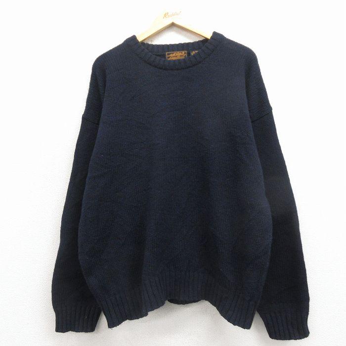 80年代　90年代　エディーバウアー　コットンニット　セーター　ネイビー　古着 XL/古着 エディーバウアー 長袖 セーター メンズ 90年代 90s 無地