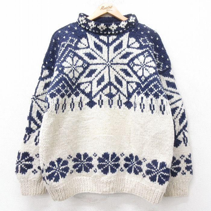 L/古着 長袖 ノルディック セーター メンズ 90年代 90s 雪柄 ウール