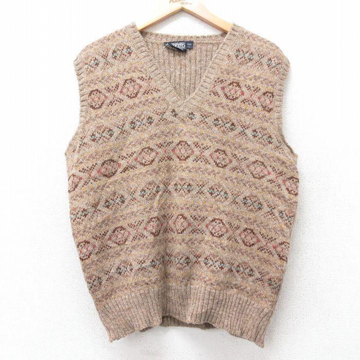 M/古着 ランズエンド ニット ベスト メンズ 90年代 90s フェアアイル