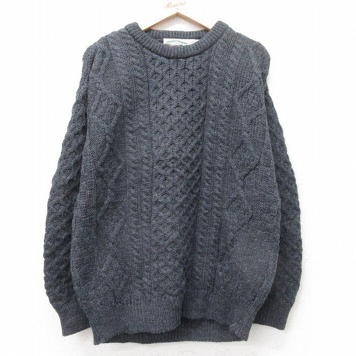 L/古着 長袖 アラン フィッシャーマン ケーブル セーター メンズ 90