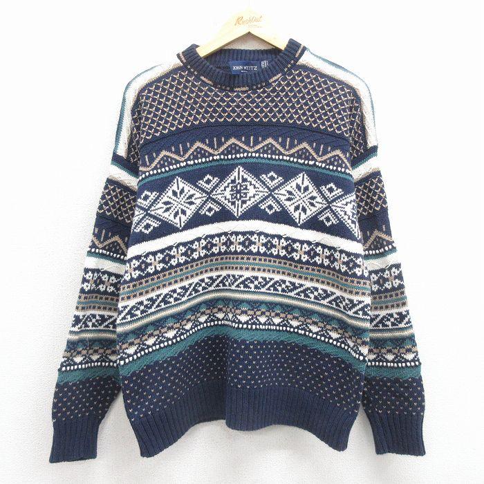 M/古着 長袖 ノルディック セーター メンズ 90年代 90s 雪柄 手織り