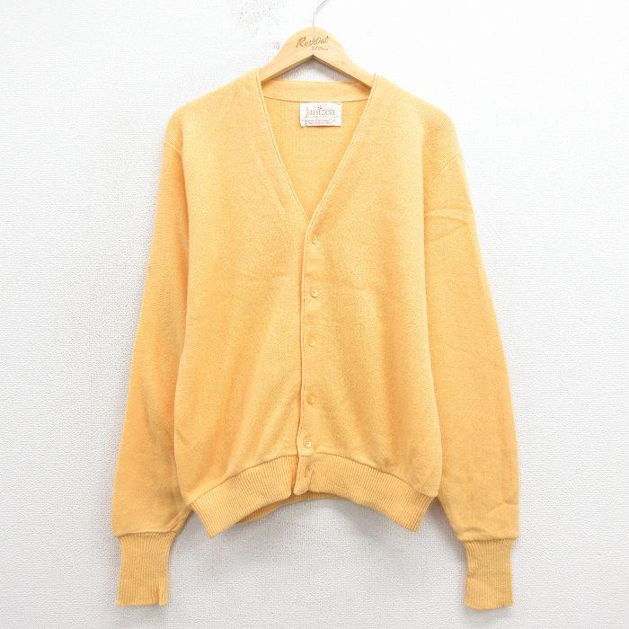 【20%OFF】M/古着 ジャンセン 長袖 ニット カーディガン メンズ 80年代 80s 無地 USA製 黄 25dec19 2OF | 