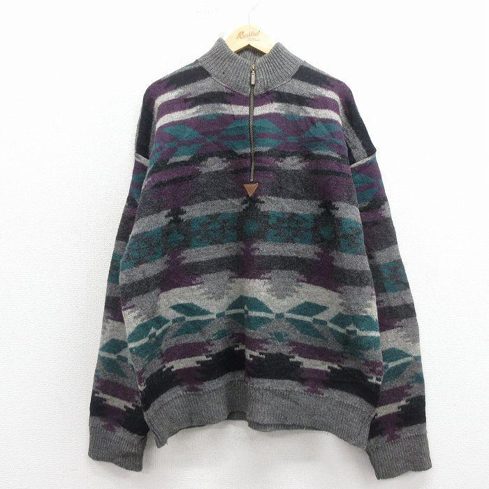 XL/古着 EMS 長袖 ハーフジップ セーター メンズ 90年代 90s ネイティブ柄 ラグ柄 ウール USA製 紫【spe】 25dec24 XL/古着 EMS 長袖 ハーフジップ セーター メンズ 90年代 90s