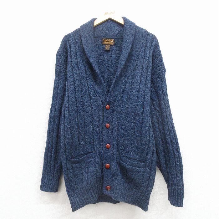 【EDDIE BAUER】90s ローゲージ ニットカーディガン アースカラー Eddie Bauer（エディーバウアー） L/古着 長袖 ケーブル ニット