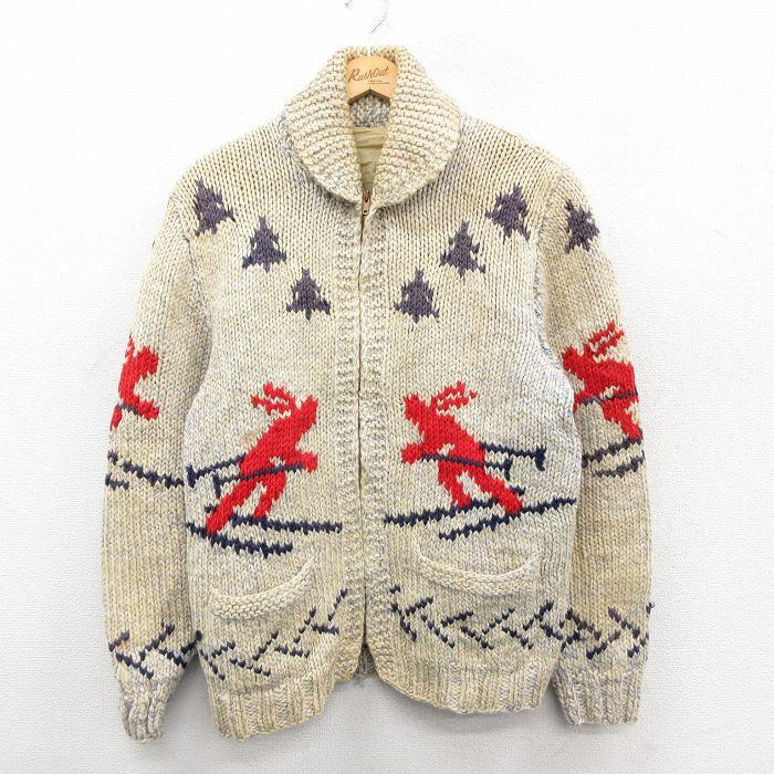 M/古着 長袖 フルジップ カウチン ニット カーディガン メンズ 80年代
