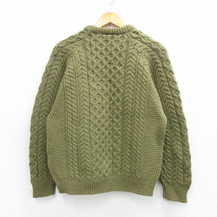 90s USA製 エルエルビーン コットン ケーブル ニット カーディガン レディース M 古着 オールド フィッシャーマン セーター 前開き 丸首 紺 レディース] LLビーン アイルランド製 ケーブルニットカーディガン 襟