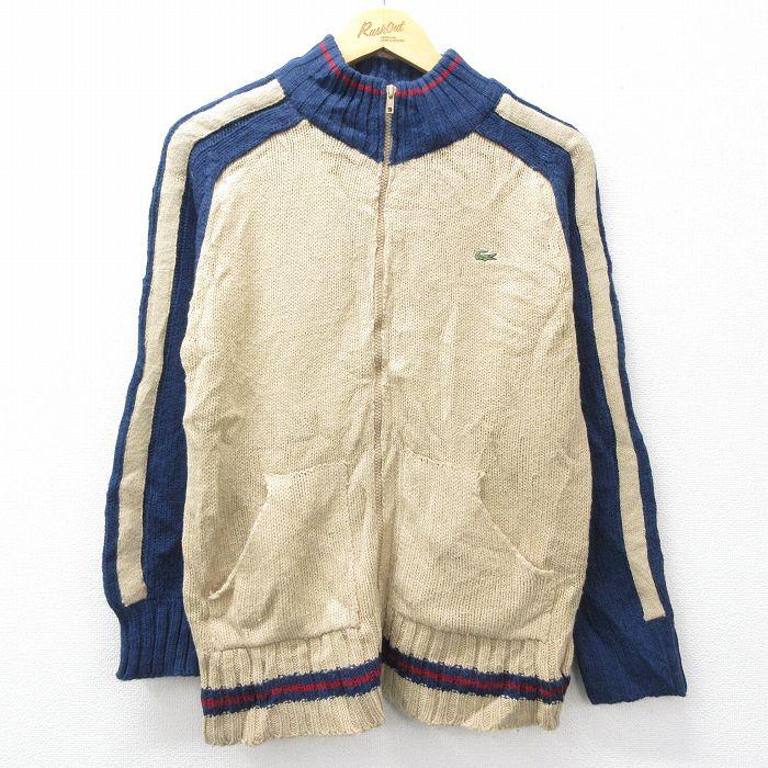 S/古着 ラコステ LACOSTE 長袖 フルジップ ニット カーディガン メンズ 80年代 80s ワンポイントロゴ フランス製 紺他【spe】 26mar11 LACOSTE（ラコステ） S/古着 長袖 フルジップ ニット カーディガン