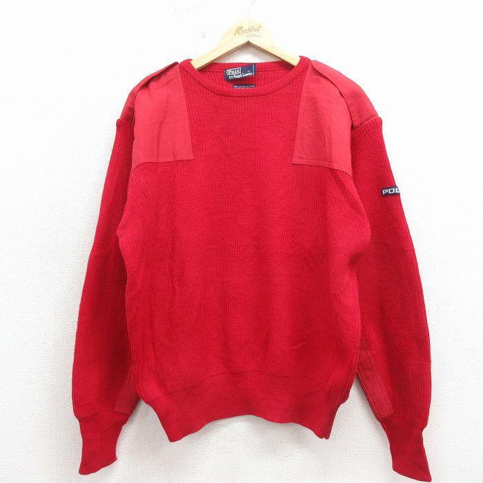 XL/古着 ラルフローレン 長袖 ブランド コマンド セーター メンズ 90年代 90s ヒジ当て クルーネック 赤【spe】 26apr11 POLO RALPH LAUREN（ポロ・ラルフローレン） XL/古着 ラルフローレン