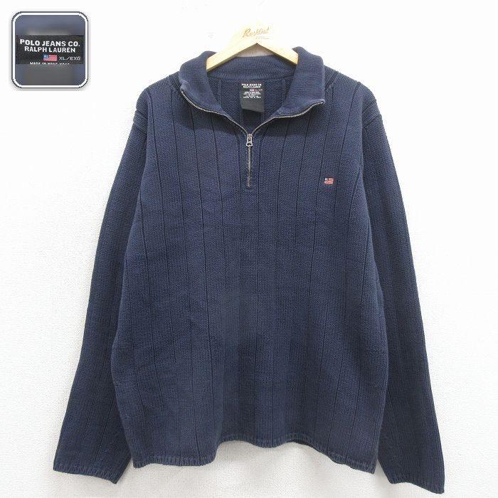XL/古着 ラルフローレン ポロジーンズ 長袖 ブランド ハーフジップ 