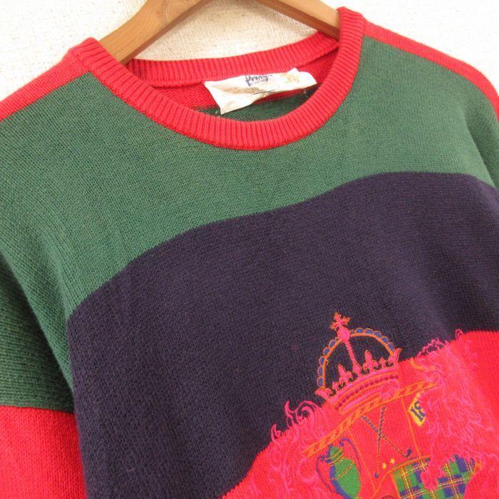 ランキング第1位 刺繍 90s メンズ セーター 長袖 L 古着 コットン トップス ニット 中古 22jan18 レッド 赤他 クルーネック ニット セーター Ternamedical Org