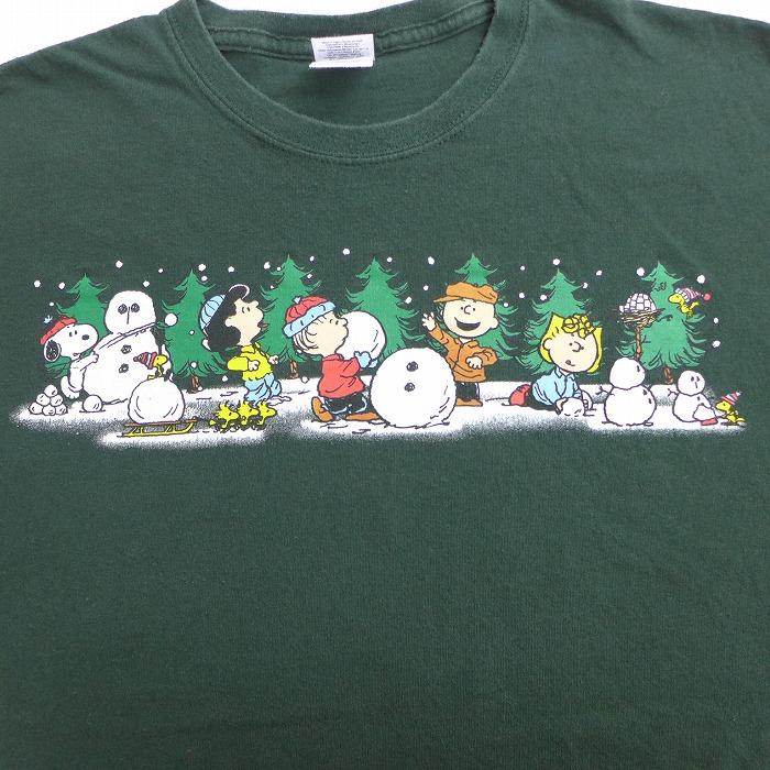 Xl 古着 半袖 Tシャツ 00s ピーナッツ スヌーピー Snoopy チャーリーブラウン 雪だるま 大きいサイズ クルーネック 緑 グリーン jun17 中古 メンズ Ts 古着屋rushout 通販 Yahoo ショッピング