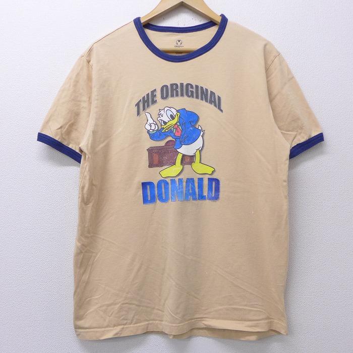 L 古着 半袖 リンガー Tシャツ ディズニー Disney ドナルドダック コットン クルーネック ベージュ他 カーキ jun24 中古 メンズ Ts0507 古着屋rushout 通販 Yahoo ショッピング