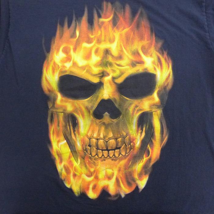 Xl 古着 半袖 Tシャツ スカル 炎 全面プリント 大きいサイズ クルーネック 黒 ブラック jun26 中古 メンズ Ts0530 古着屋rushout 通販 Yahoo ショッピング