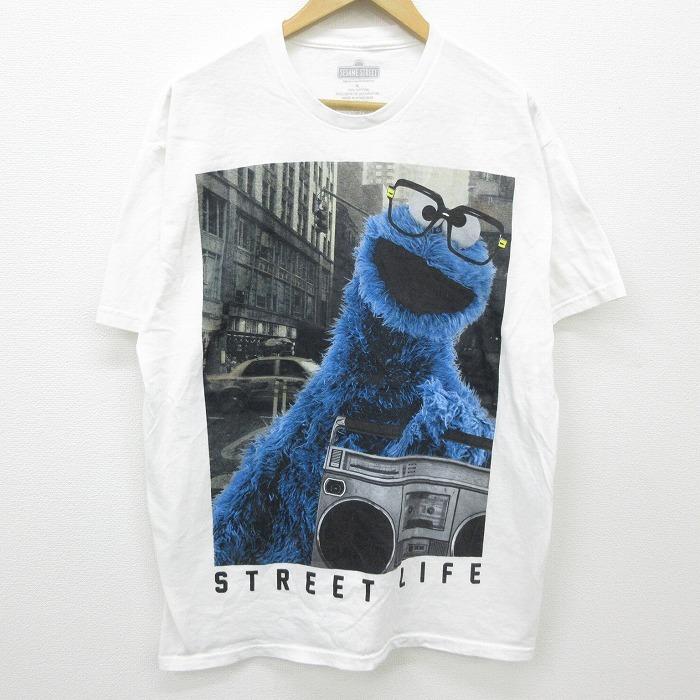 L 古着 半袖 Tシャツ セサミストリート クッキーモンスター コットン クルーネック 白 ホワイト 21mar16 中古 メンズ Ts 古着屋rushout 通販 Yahoo ショッピング