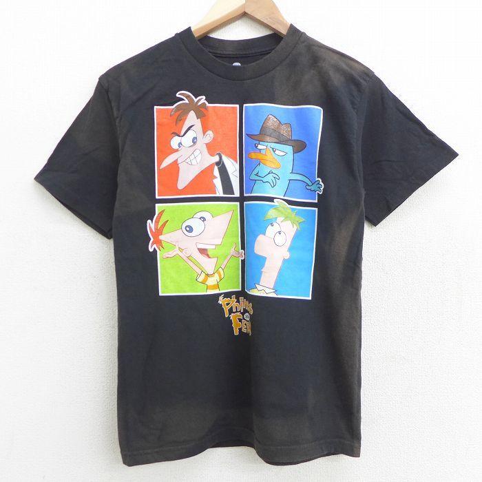S 古着 半袖 Tシャツ キッズ ボーイズ 子供服 アニメ フィニアスとファーブ コットン クルーネック 黒 ブラック ブリーチ加工 21jul12 中古 メンズ Ts 古着屋rushout 通販 Yahoo ショッピング