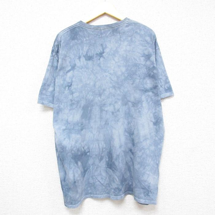 XL/古着 半袖 Tシャツ メンズ オオカミ コットン クルーネック 薄紺 ネイビー タイダイ 23aug02 中古｜furugiyarushout｜02